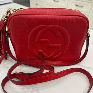 Gucci Red Pebbled Leather Bag with Double G